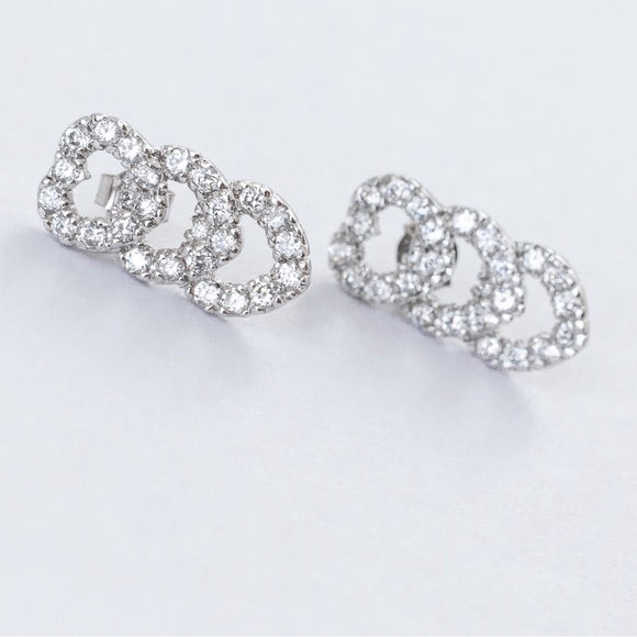Simulated diamond interlocking heart post earrings sterling silver Absolute - Picture 13 of 16